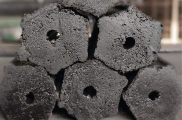 Hardwood charcoal briquettes.